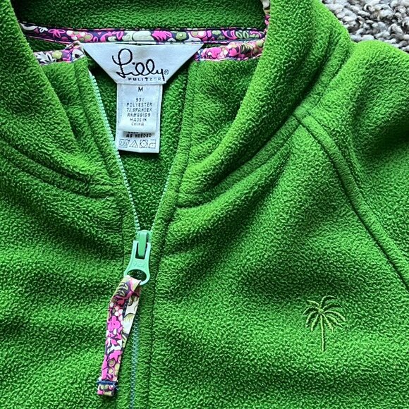 Green Lilly Pulitzer Fleece Jacket Womens Medium Full Zip Preppy Winter Feminine - Picture 2 of 7